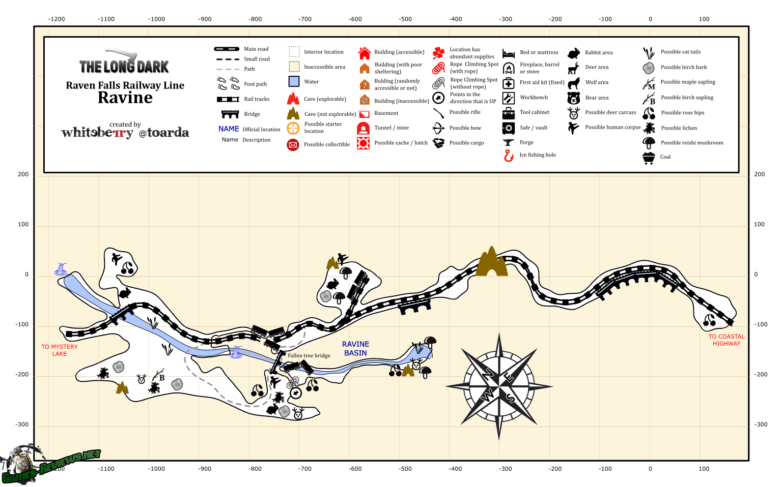The Long Dark карта местности и всех локаций